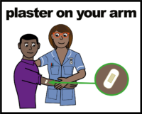 nurse putting a plaster on an arm