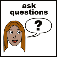 illustration of woman with thought bubble containing a question mark